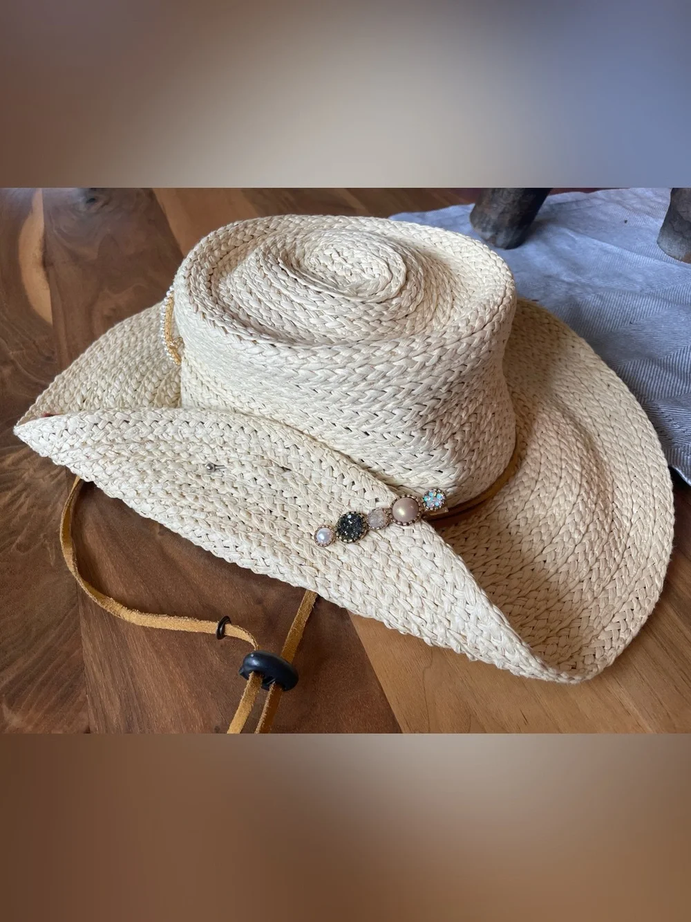 Natural Straw Cowboy Hat with Decorative Accents